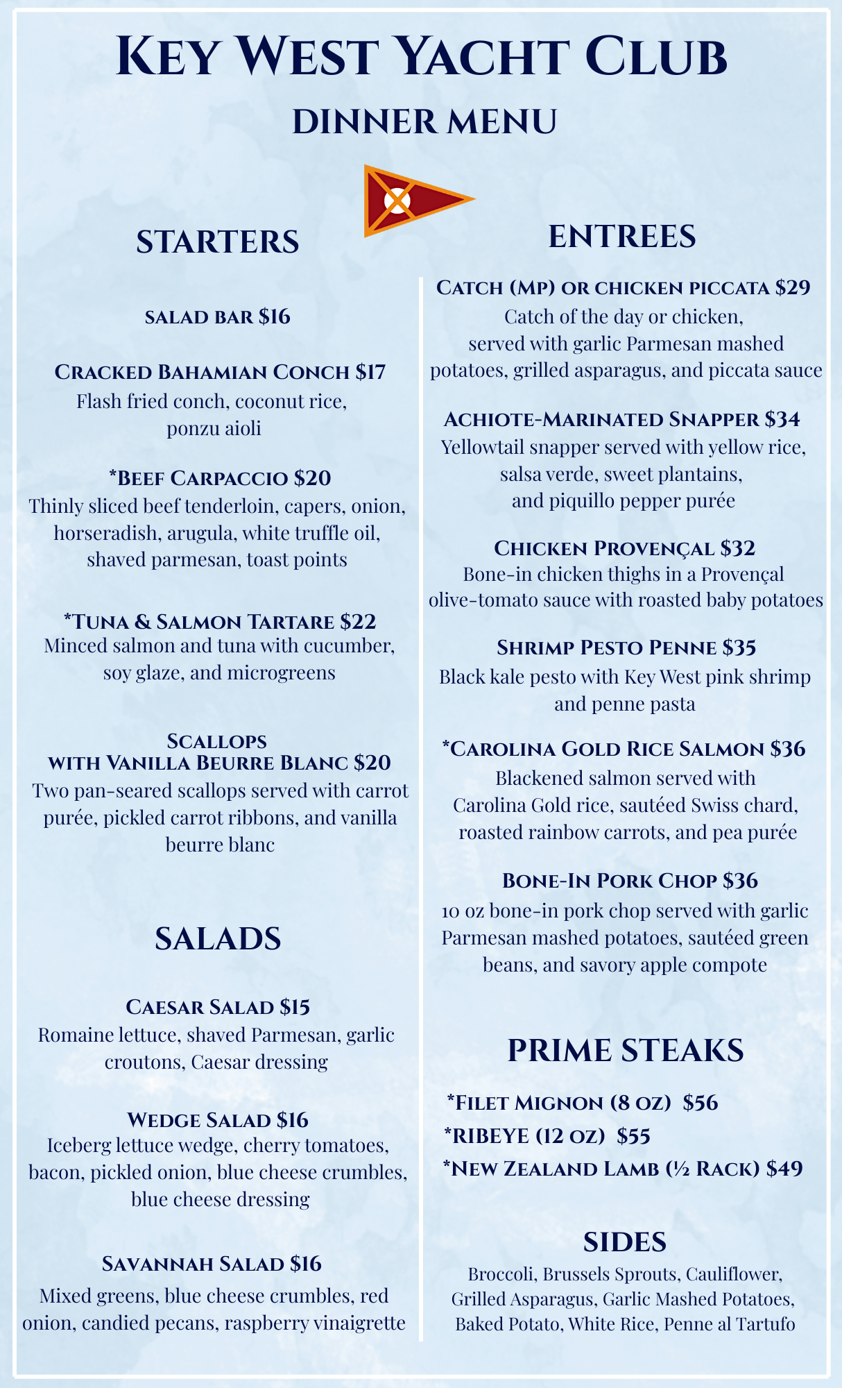 Dinner Menu - Key West Yacht Club